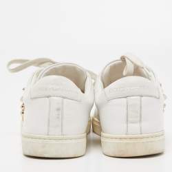 Pre Owned Dolce & Gabbana White Leather Embellished Heart Portofino Sneakers Size 39
