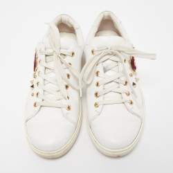 Pre Owned Dolce & Gabbana White Leather Embellished Heart Portofino Sneakers Size 39