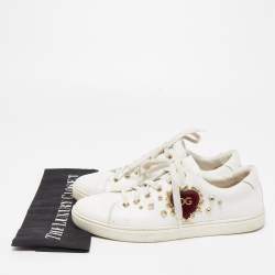Pre Owned Dolce & Gabbana White Leather Embellished Heart Portofino Sneakers Size 39