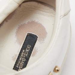 Pre Owned Dolce & Gabbana White Leather Embellished Heart Portofino Sneakers Size 39