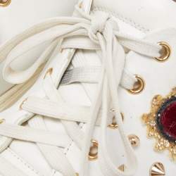 Pre Owned Dolce & Gabbana White Leather Embellished Heart Portofino Sneakers Size 39