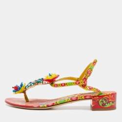 Dolce & Gabbana Multicolor Printed Patent Leather Embellished Ankle Strap Sandals Size 38