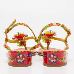 Dolce & Gabbana Multicolor Printed Patent Leather Embellished Ankle Strap Sandals Size 38