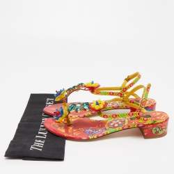 Dolce & Gabbana Multicolor Printed Patent Leather Embellished Ankle Strap Sandals Size 38