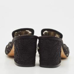 Pre Owned Dolce & Gabbana Black Lace Crystal Embellished Bianca Slide Sandals Size 36