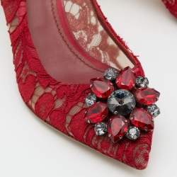 Pre Owned Dolce & Gabbana Red Lace Bellucci Pumps Size 37.5
