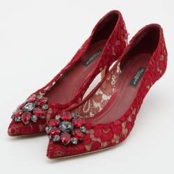 Pre Owned Dolce & Gabbana Red Lace Bellucci Pumps Size 37.5