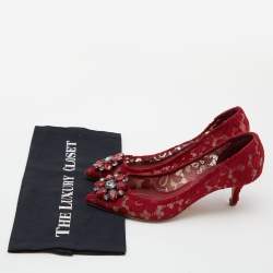 Pre Owned Dolce & Gabbana Red Lace Bellucci Pumps Size 37.5