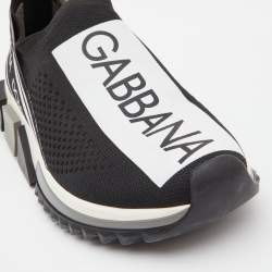 Pre Owned Dolce & Gabbana Black/White Knit Fabric Sorrento Sneakers Size 36