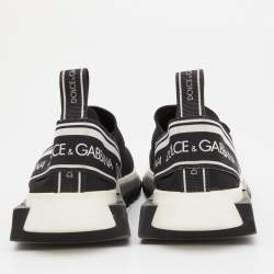 Pre Owned Dolce & Gabbana Black/White Knit Fabric Sorrento Sneakers Size 36