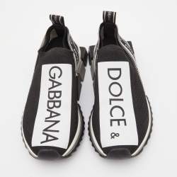 Pre Owned Dolce & Gabbana Black/White Knit Fabric Sorrento Sneakers Size 36