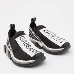 Pre Owned Dolce & Gabbana Black/White Knit Fabric Sorrento Sneakers Size 36