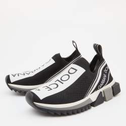 Pre Owned Dolce & Gabbana Black/White Knit Fabric Sorrento Sneakers Size 36