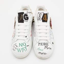 Pre Owned Dolce & Gabbana White Leather Portofino Embellished Low Top Sneakers Size 38