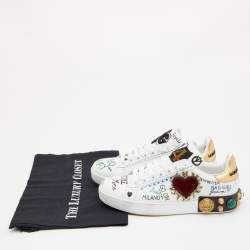 Pre Owned Dolce & Gabbana White Leather Portofino Embellished Low Top Sneakers Size 38