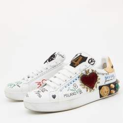 Pre Owned Dolce & Gabbana White Leather Portofino Embellished Low Top Sneakers Size 38