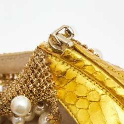 مملوكة مسبقًا Dolce & Gabbana Metallic Yellow Python Embossed Leather Embellished Ankle Strap Sandals Size 40