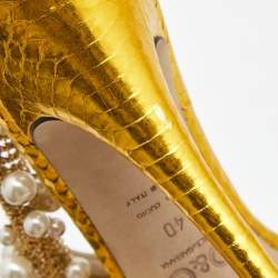 مملوكة مسبقًا Dolce & Gabbana Metallic Yellow Python Embossed Leather Embellished Ankle Strap Sandals Size 40