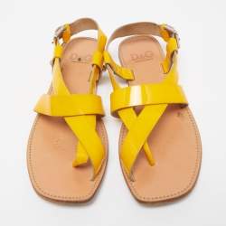 Pre Owned Dolce & Gabbana Yellow Patent Leather Toe Ring Flat Sandals Size 39