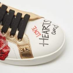 Pre Owned Dolce & Gabbana White Leather Flower Applique and Studded Portofino Sneakers Size 39