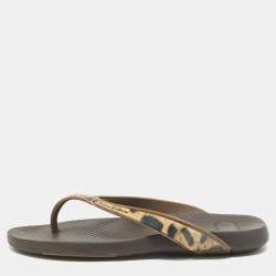 Dolce & Gabbana Brown/Black Tiger Print Rubber Thong Sandals Size 39  