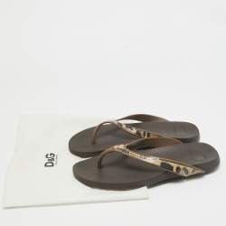 Dolce & Gabbana Brown/Black Tiger Print Rubber Thong Sandals Size 39  