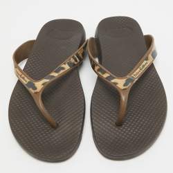 Dolce & Gabbana Brown/Black Tiger Print Rubber Thong Sandals Size 39  
