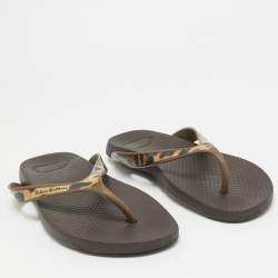Dolce & Gabbana Brown/Black Tiger Print Rubber Thong Sandals Size 39  