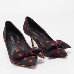 Pre Owned Dolce & Gabbana Black/Red Polka Dot Fabric Bow Pumps Size 39