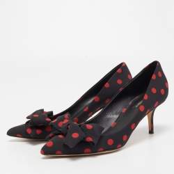 Pre Owned Dolce & Gabbana Black/Red Polka Dot Fabric Bow Pumps Size 39