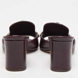 Dolce & Gabbana Burgundy Lizard Embossed Crystal Embellished Slide Sandals Size 37