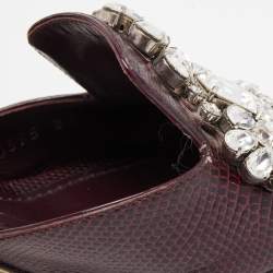 Dolce & Gabbana Burgundy Lizard Embossed Crystal Embellished Slide Sandals Size 37