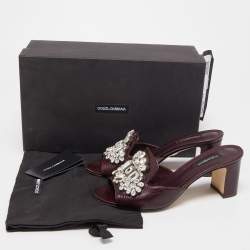 Dolce & Gabbana Burgundy Lizard Embossed Crystal Embellished Slide Sandals Size 37