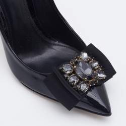 Pre Owned Dolce & Gabbana Black Patent Leather Crystal Embellished Bow Pumps Size 38.5