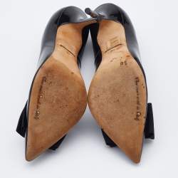 Pre Owned Dolce & Gabbana Black Patent Leather Crystal Embellished Bow Pumps Size 38.5