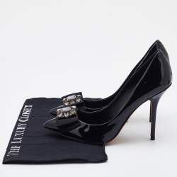 Pre Owned Dolce & Gabbana Black Patent Leather Crystal Embellished Bow Pumps Size 38.5