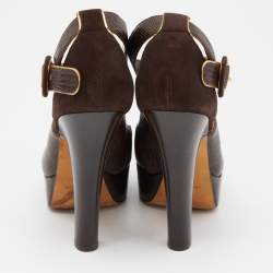 Dolce & Gabbana Brown Embossed Lizard and Suede Cross Ankle Strap Platform Pumps Size 39