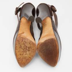 Dolce & Gabbana Brown Embossed Lizard and Suede Cross Ankle Strap Platform Pumps Size 39