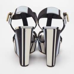 Pre Owned Dolce & Gabbana Tricolor Printed Fabric T-Strap Wedge Sandals Size 39
