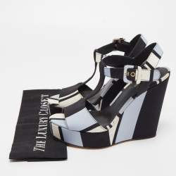 Pre Owned Dolce & Gabbana Tricolor Printed Fabric T-Strap Wedge Sandals Size 39
