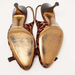 Pre Owned Dolce & Gabbana Two Tone Leopard Print Calf Hair Bow Slingback Pumps Size 38.5