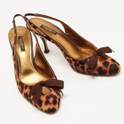 Pre Owned Dolce & Gabbana Two Tone Leopard Print Calf Hair Bow Slingback Pumps Size 38.5