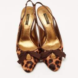 Pre Owned Dolce & Gabbana Two Tone Leopard Print Calf Hair Bow Slingback Pumps Size 38.5