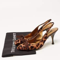 Pre Owned Dolce & Gabbana Two Tone Leopard Print Calf Hair Bow Slingback Pumps Size 38.5