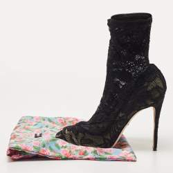 Pre Owned Dolce & Gabbana Black Lace Ankle Booties Size 39