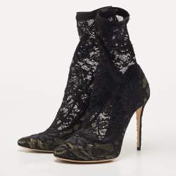 Pre Owned Dolce & Gabbana Black Lace Ankle Booties Size 39