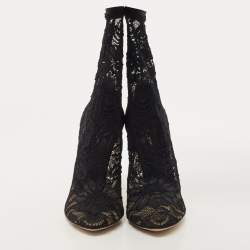 Pre Owned Dolce & Gabbana Black Lace Ankle Booties Size 39