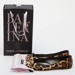 Pre Owned Dolce & Gabbana Brown Leopard Print Calfhair and Suede Bow Detail Ballet Flats Size 40