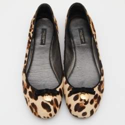 Pre Owned Dolce & Gabbana Brown Leopard Print Calfhair and Suede Bow Detail Ballet Flats Size 40