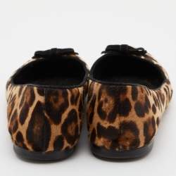 Pre Owned Dolce & Gabbana Brown Leopard Print Calfhair and Suede Bow Detail Ballet Flats Size 40